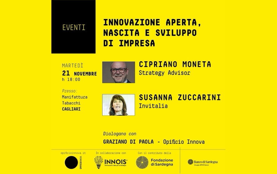 “Innovazione aperta, nascita e sviluppo di impresa”, il 21 novembre a Cagliari un talk su open innovation e impresa