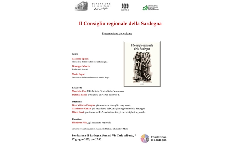 “Il Consiglio regionale della Sardegna”, il 17 giugno a Sassari la presentazione del volume sull’Assemblea sarda tra storia e autonomia
