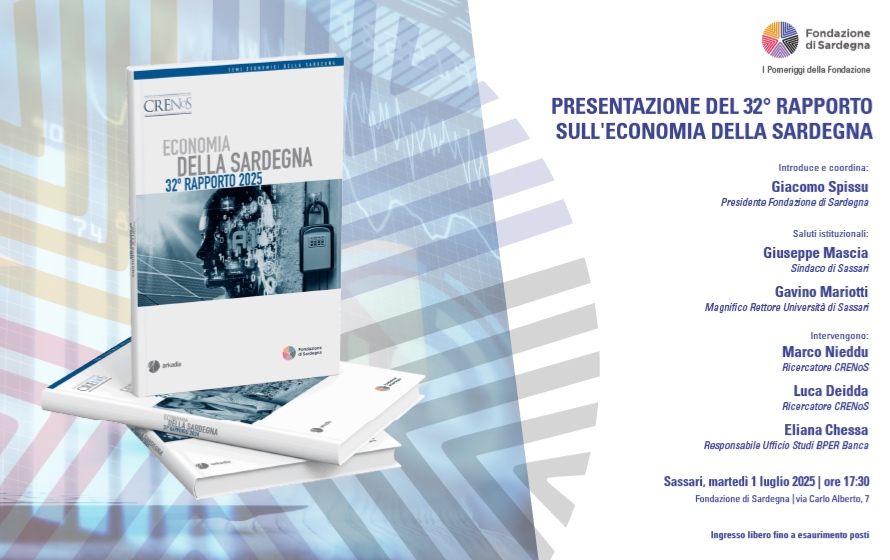 Fondazione, il 1° luglio a Sassari la presentazione del Rapporto Crenos sull’economia della Sardegna