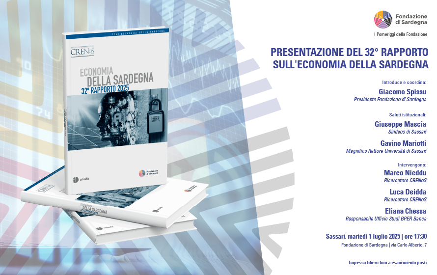 Fondazione, il 1° luglio a Sassari la presentazione del Rapporto Crenos sull’economia della Sardegna