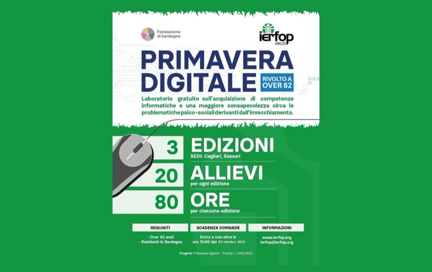 Primavera Digitale, a Cagliari e Sassari i corsi di alfabetizzazione tecnologica per over 62 promossi da IERFOP